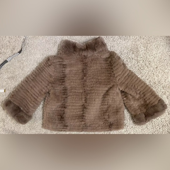 VOLARE New York taupe brown tan rabbit fur 3/4 sleeve jacket coat medium m - Picture 6 of 7